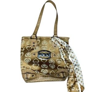 Gold cream heart print hand bag silver hardcare and cute‎ silky tie